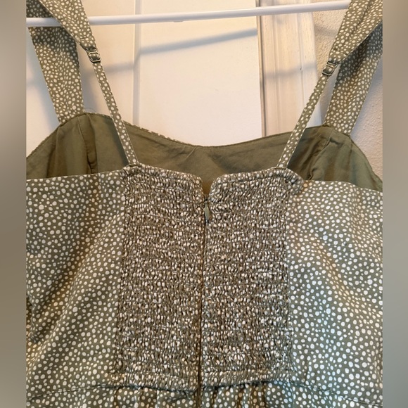 Abercrombie & Fitch mini dress - small tall, smocked, adjustable green polka dot - Picture 6 of 6